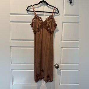 Vintage Kayser Brown Lace Midi Slip Dress Coco Lace Hem & Neck Line Size Medium